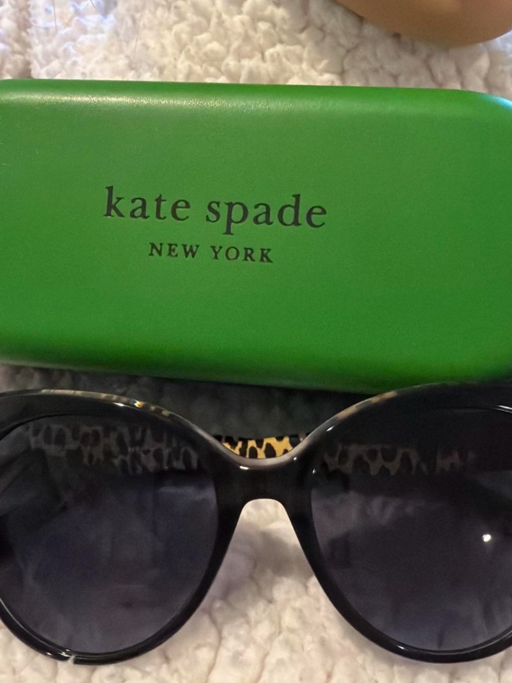 Kate Spade Black Cat-Eye Sunglasses with Green Case